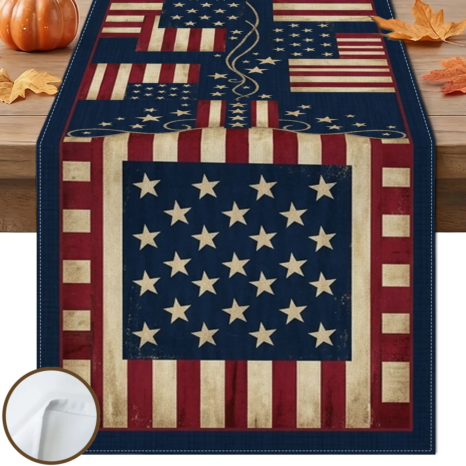 1pc American Flag Stars Stripes Table Runner, Rustic Americana Style, Red White and Blue Patchwork Design, for Dining Table Kitchen Decor Home Decor Labor Day Decor