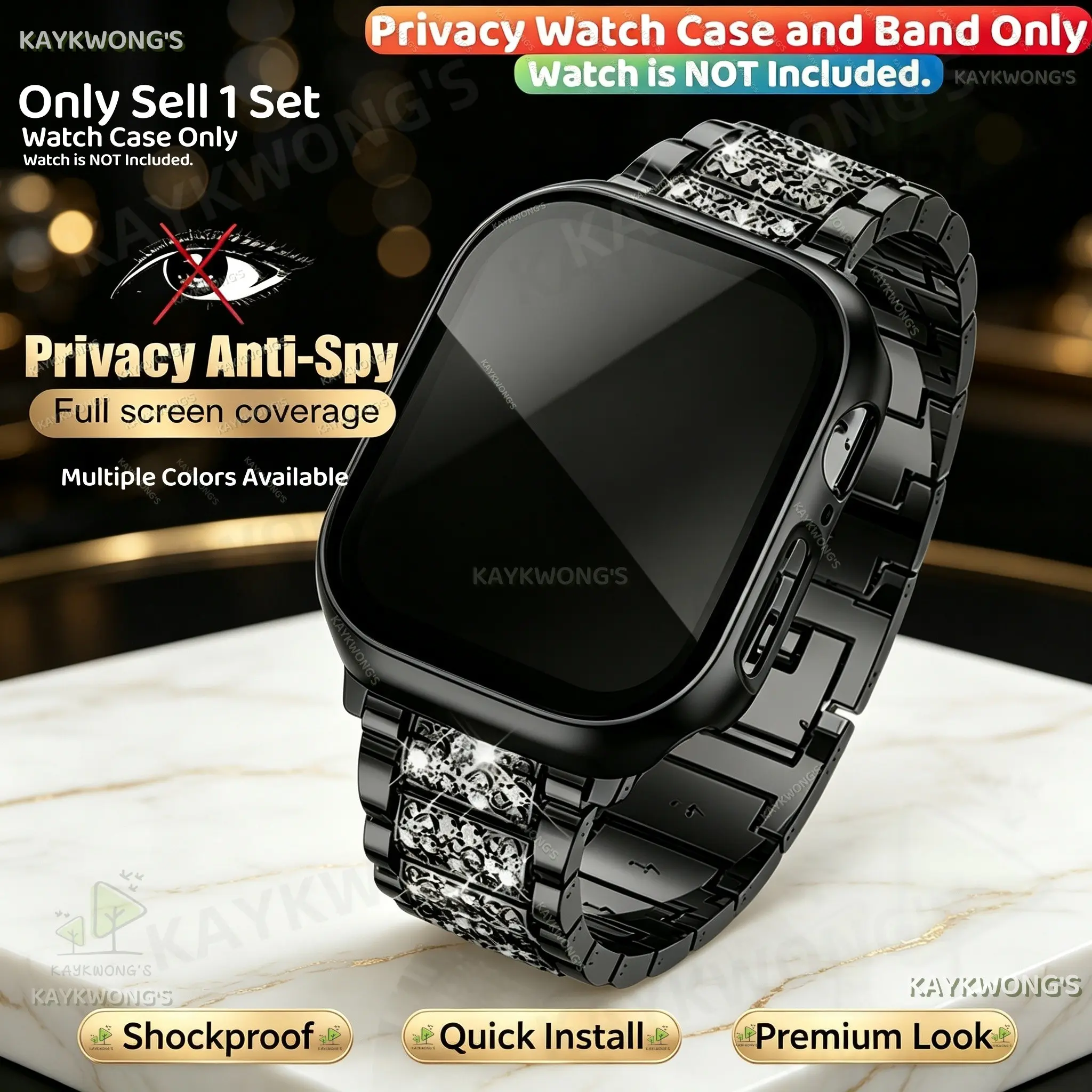 KAYKWONG'S Custom All‑in‑One Anti‑Spy Privacy Watch Accessory Set, Smartwatch Accessories, Exclusive Privacy Anti‑Spy Watch Case & Decorative Metal Watch Band, Precise Cutout Watch Replacement Kit for iWatch 11-1 Series, 40mm-49mm Size
