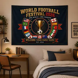 Custom 2026 Soccer Tapestry, World Football Festival, Custom Soccer Fan Wall Hanging, Personalized Game Day Backdrop, Football Party Decor