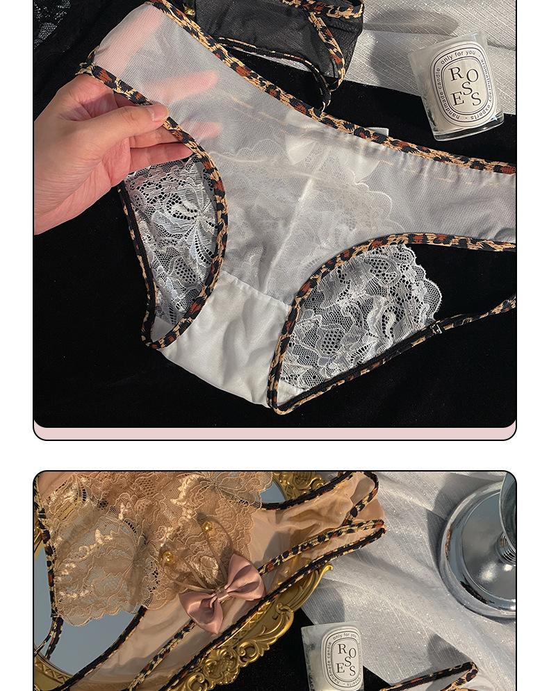 Spicy Girl Bell Sexy Leopard Lace Panties Pure Desire Hollow Breathable Beautiful Buttocks Thin Mid-Waist Triangle Panties for Women