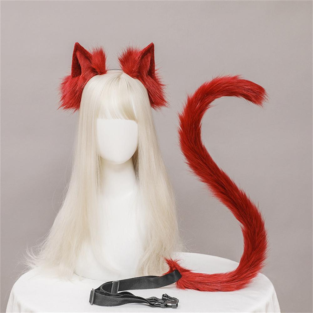 2Pcs/set Plush Cat Ears Tail Set Realistic Lolita Headband Cat Tail  Props Hand-made Simulation Animal Ears