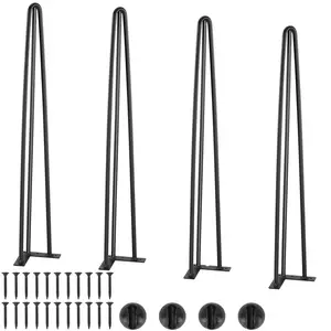 Hairpin Table Legs 28" Set of 4, Heavy Duty 900 lbs Load Capacity Desk Legs with 3 Rods, Solid Carbon Steel, Black Finish, Ideal for Desk, Dining Table, End Table, Benches and Chairs