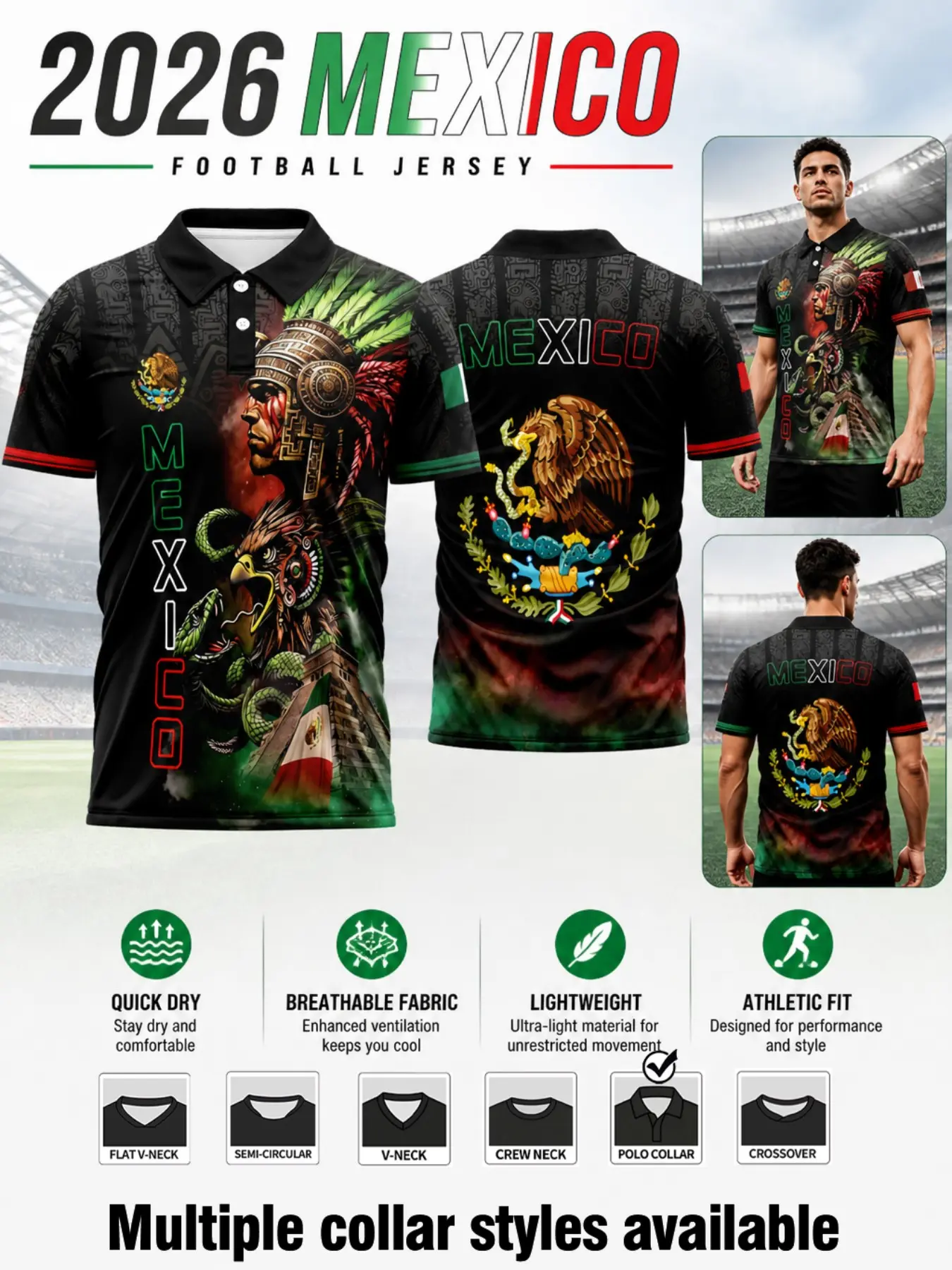 Men's Mexican Short Sleeve Sporty Jersey, Fitted Football T-Shirt, Ancient Tribal Print, Ideal for Soccer Matches, Outdoor Activities