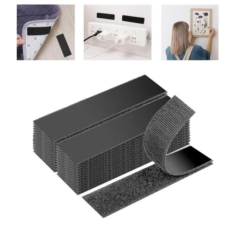 20 Pack Self-Adhesive Hook and Loop Strips, Reusable Double-Sided Mounting Tape, Strong Grip Fastener Strips for Wall Hanging, Rugs, Cable Management, DIY Projects, Home & Office