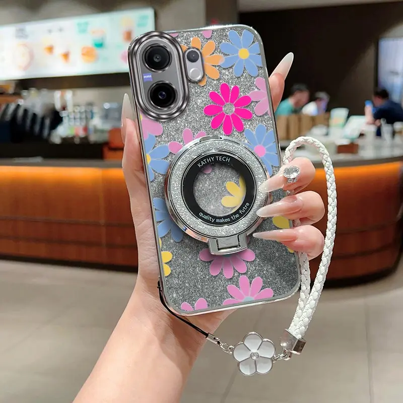 3pcs( Colorful flowers phone Case+Lanyard+Stand) Stylish For Vivo V60/Y400 5G/V60 Lite 5G Cover Comfortable feel Phone Case Suitable For Vivo Y400 5G With Aesthetics Ideal For Popular