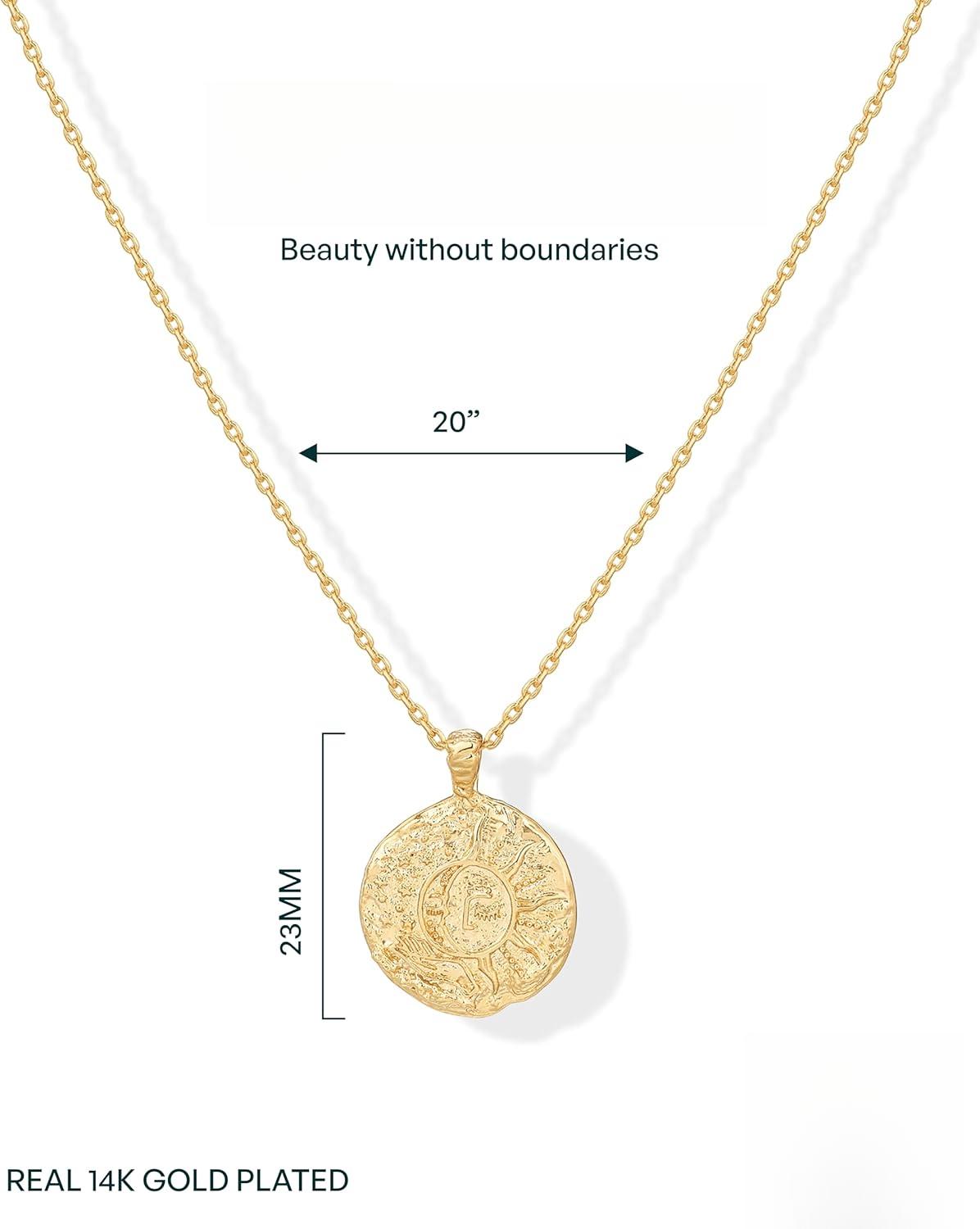 14K Gold Plated Engraved Coin Pendant Necklaces for Women |   Byzantine Coin Pendants |   Bohemian Necklace