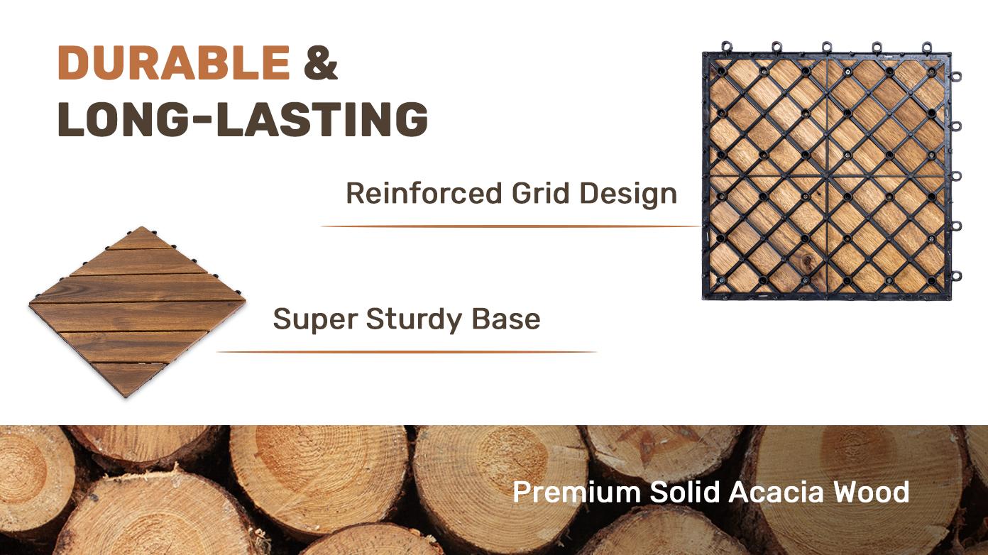 ARCH 27 PCS Interlocking Deck Tiles Diagonal Pattern, 12" x 12" Acacia Wood Tiles For Patio, Waterproof, All-Weather, Outdoor Decking For Garden, Pool, Balcony,...    RR