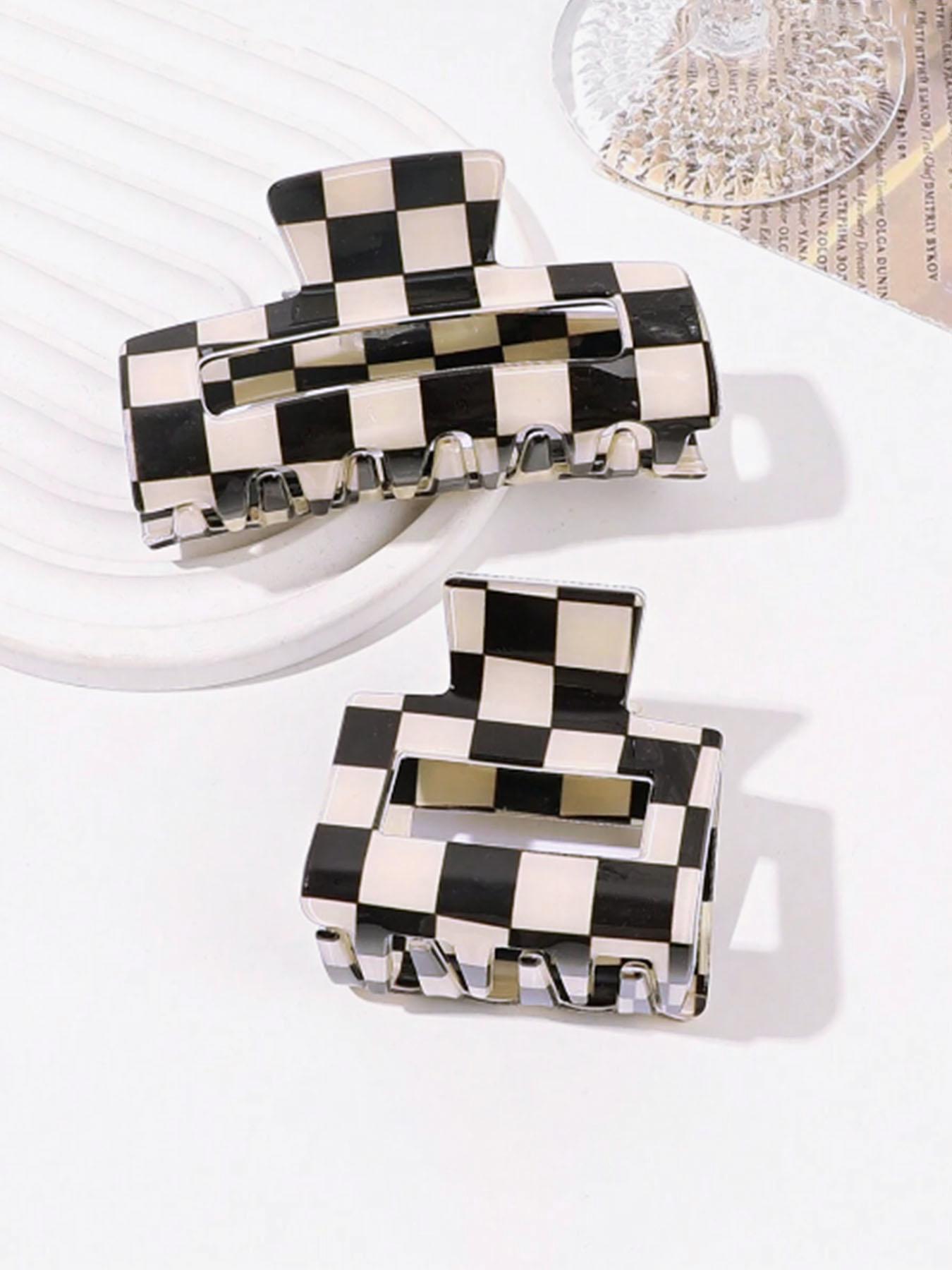 Checkerboard Pattern Hair Claw, Casual Versatile Claw Clip for Women & Girls, Elegant Fashion Accessories for Decoration, Exquisite Jewelry for Birthday Gifts