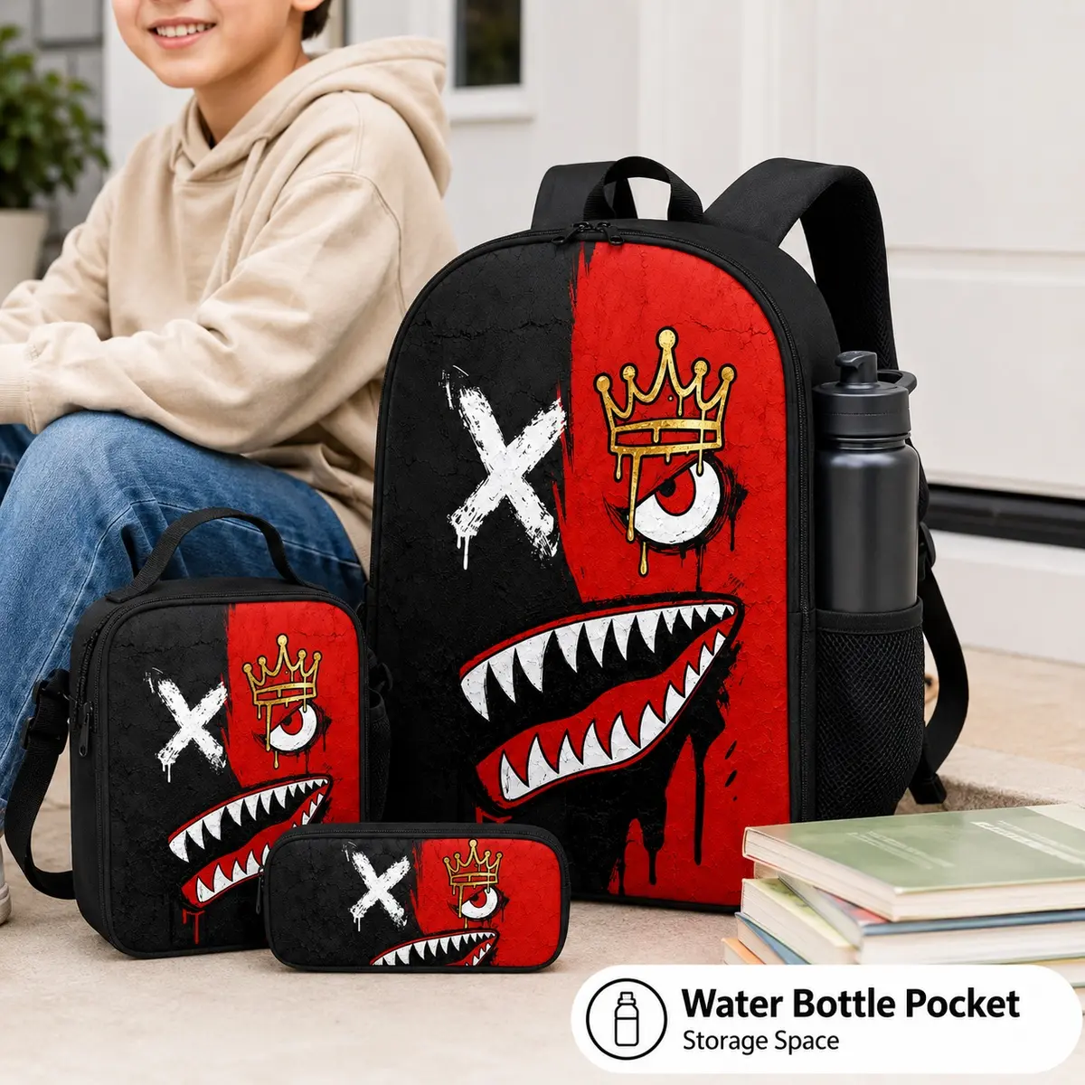 2D-Printed Cartoon Backpack for Teenagers, Spacious Multi-Compartment School Bag, Safe and Versatile with Adjustable Straps, Back-To-School, Back To School Shopping