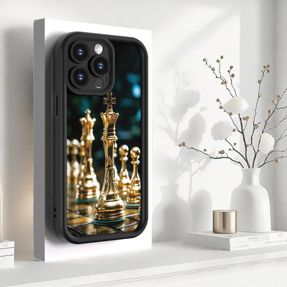 Creative - Summer Fresh Luxurious Golden Chess Queen Crown Art Ornament - UV Printed for iPhone 17 E Air Pro ProMax iPhone16 15 14 Plus 13 12 Mini 11 X XS XR - Black TPU Soft Case, Providing Shock Protection