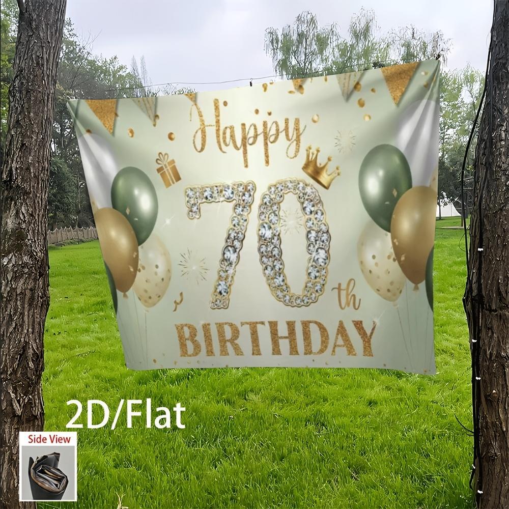 2D Flat, 1pc Happy 70th Birthday Party Banner with Balloons & Sparkling  Design - Golden & White Backdrop for Father'S Day, Mother'S Day, Festivals, and Celebrations, Birthday Party Decorati