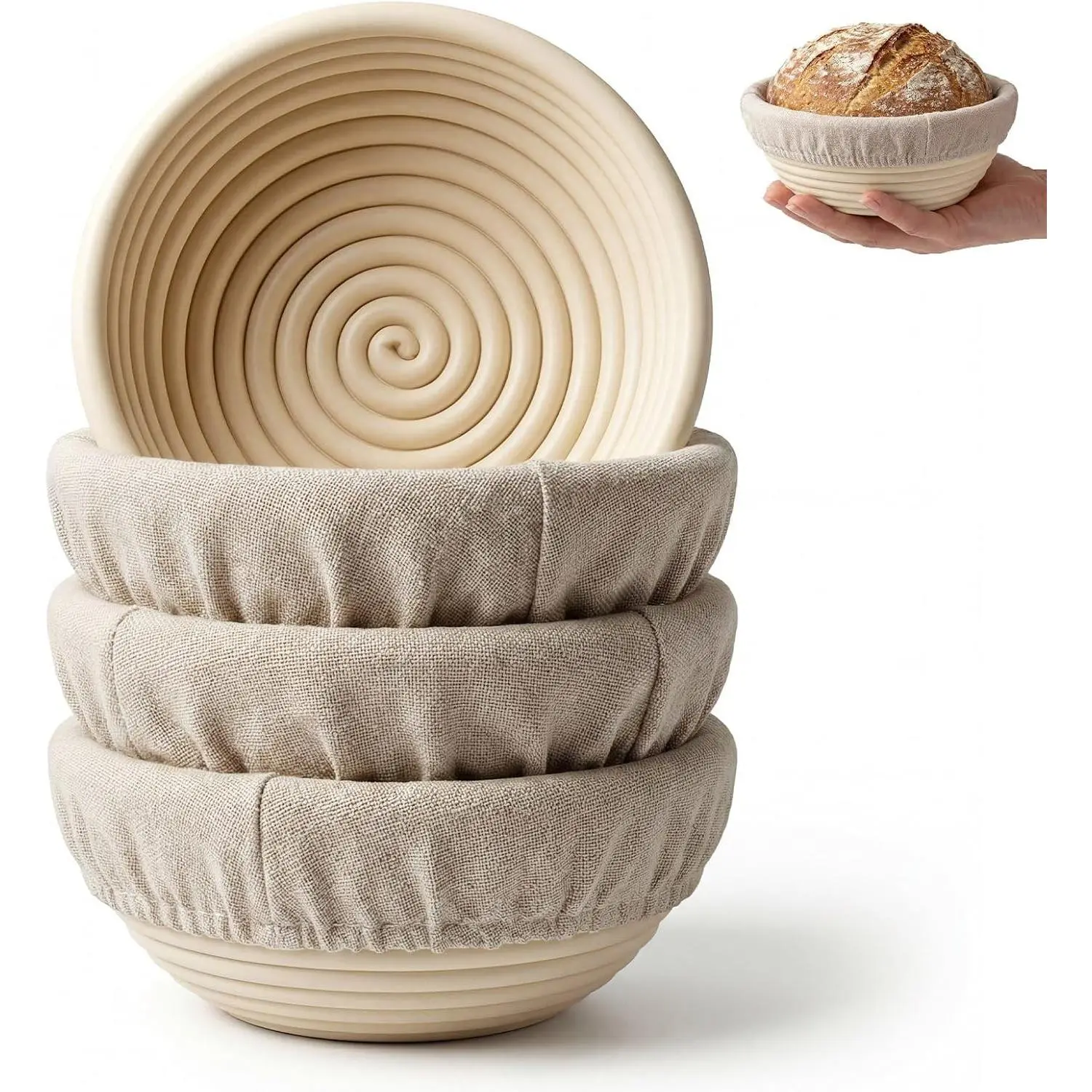 5 Inch Mini Banneton Bread Proofing Basket Set of 4, Easy-Clean Round Sourdough Proofing Basket, Small Banneton for Sourdough Bread Baking Supplies with Liners