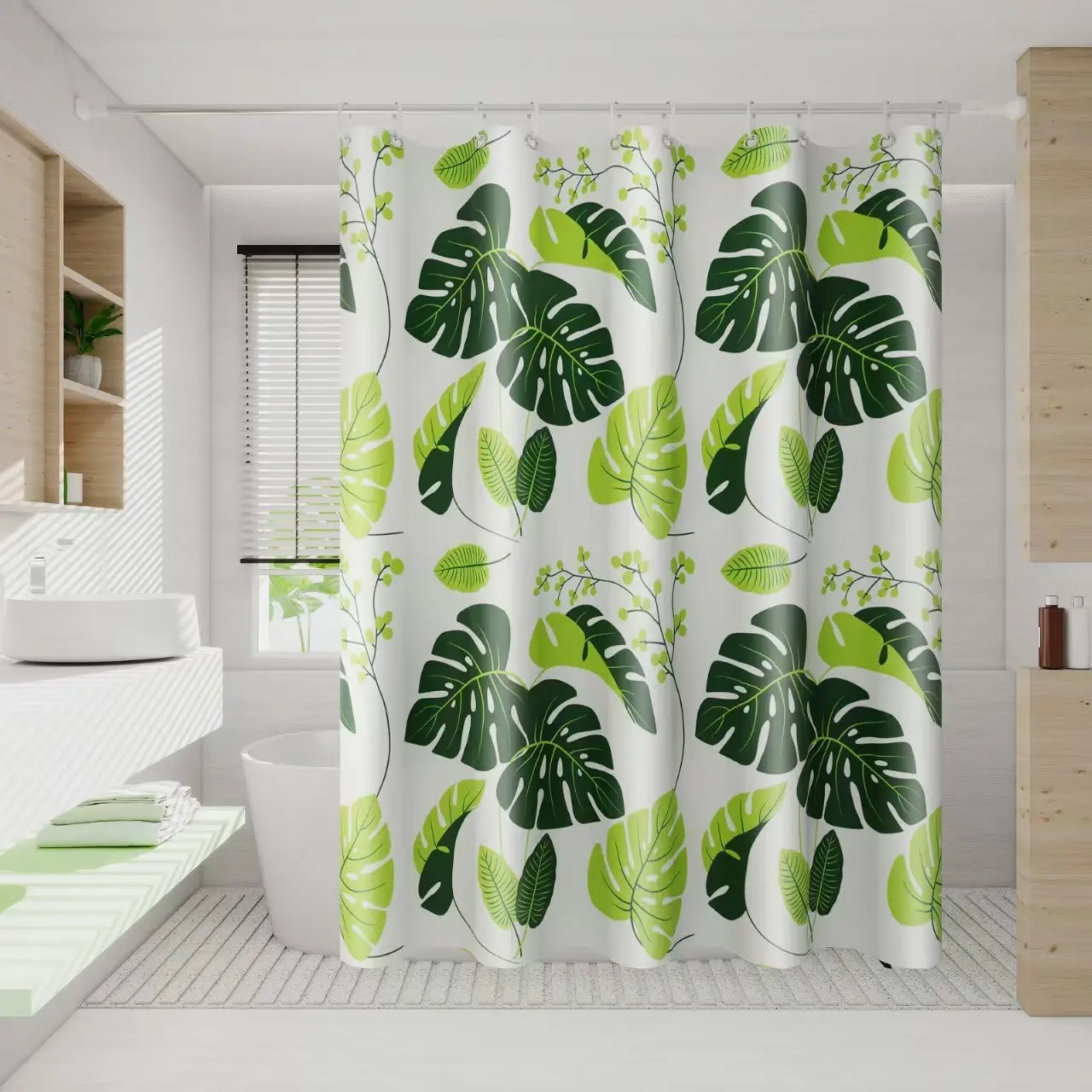 Tropical Turtle Shell Plastic Shower Curtain, Peva Bathroom Curtain, No Drilling, Quick Dry, Washable, Privacy Barrier, Plant Pattern