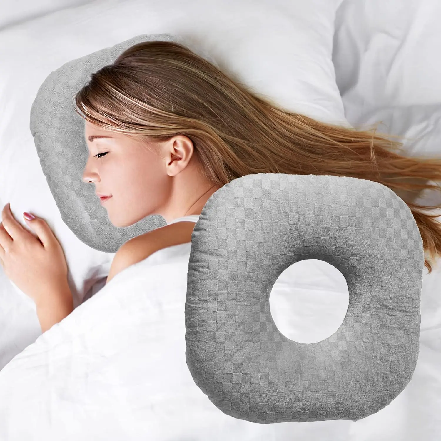 Ear Piercing Pillow with Hole for Cartilage Piercings, CNH| cotton pillow designed for side sleepers, fresh piercings, sensitive ears and pressure reduction while sleeping