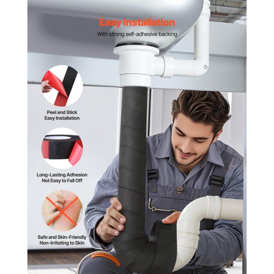 VEVOR Pipe Insulation Wrap, 14 FTx 2-inch Pipe Insulation Foam Tape, Self-Adhesive Water Pipes Insulated Foam Wrap for Winter Freeze Protection, Heat Cold Resistant for Outdoor Indoor Use