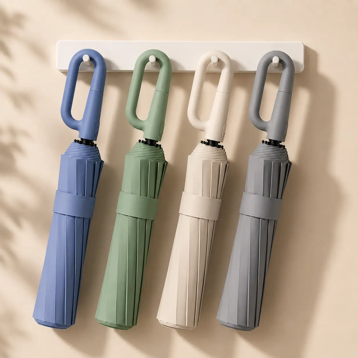 Inverted Windproof Fabric Umbrella - Auto-Open, Auto-Close, 10-Rib Reverse-Folding, Carabiner Clip Handle, Portable Foldable Umbrella for Rain & Sun