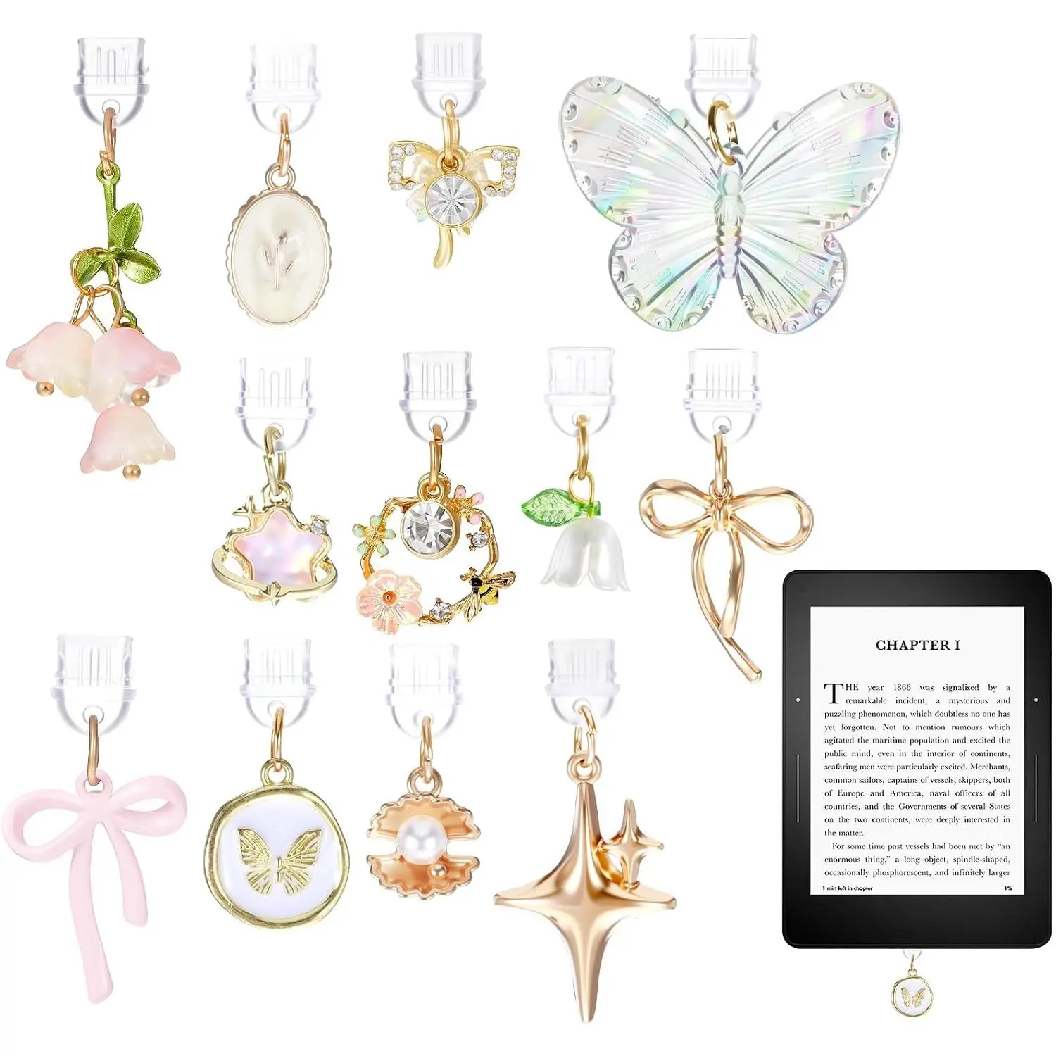 12 count Dust Plug Charm Butterfly Flower  Bow Design Type C  Ports Charm Anti-Dust Plugs Protector Compatible with Type-C Phone Tablets for Men Women Book  Accessories