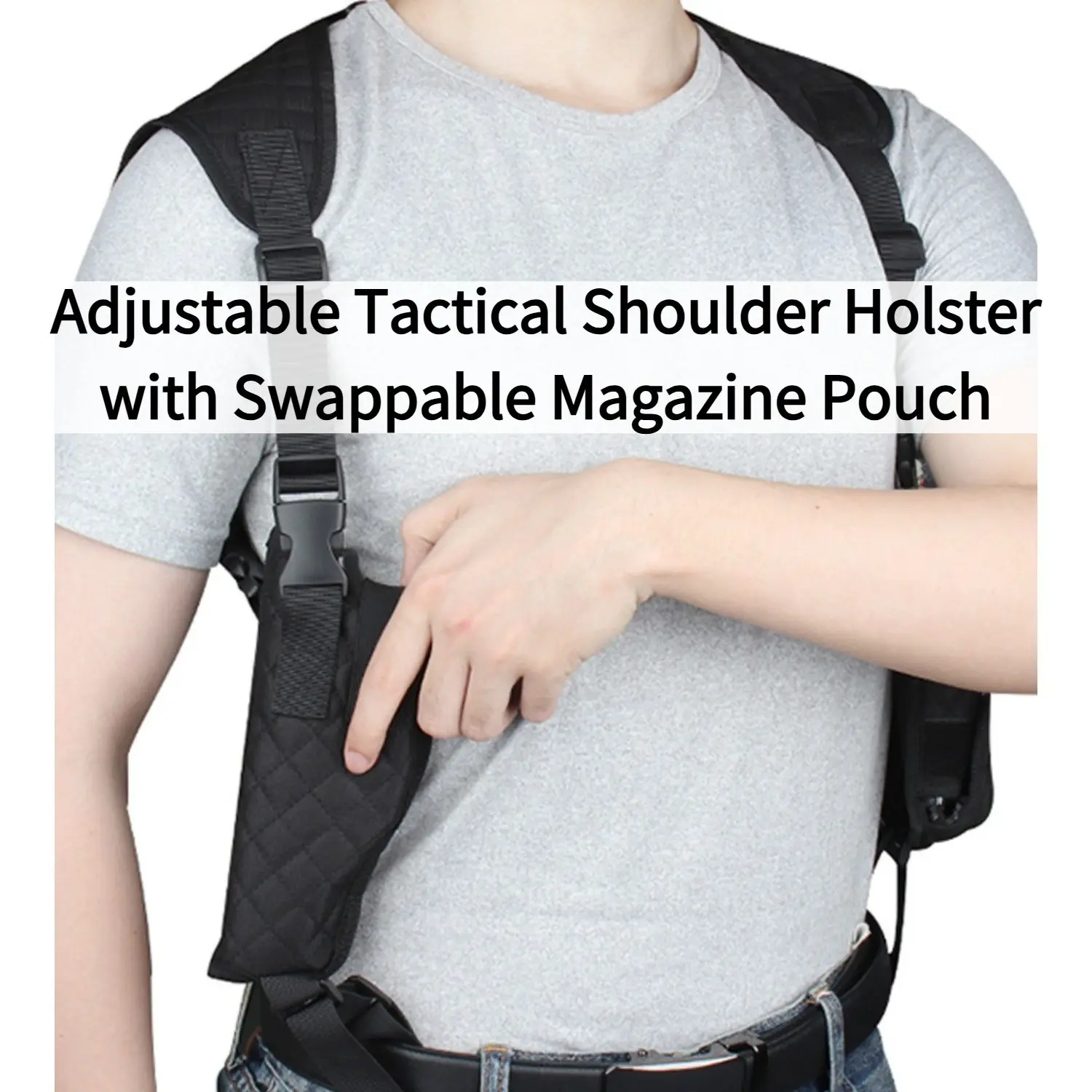 Adjustable Tactical Shoulder Holster with Swappable Magazine Pouch | Open Bottom Fits Extended Barrels & Suppressors | Ambidextrous Concealed Carry Gun Sling with Elastic Flex Design for Hunting, Range & Outdoor Use