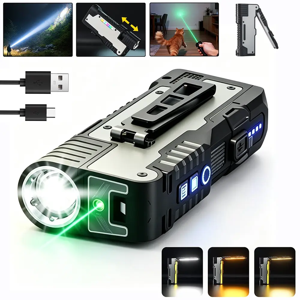 1PC Flat EDC Flashlight, Rechargeable Torch, Rechargeable Pocket Light with RGB, Foldable work light with 11 Lighting Modes, Stainless Steel Stepless Dimming USB-C Magnetic Work Light for Camping, Home Emergency, Outdoor Adventure