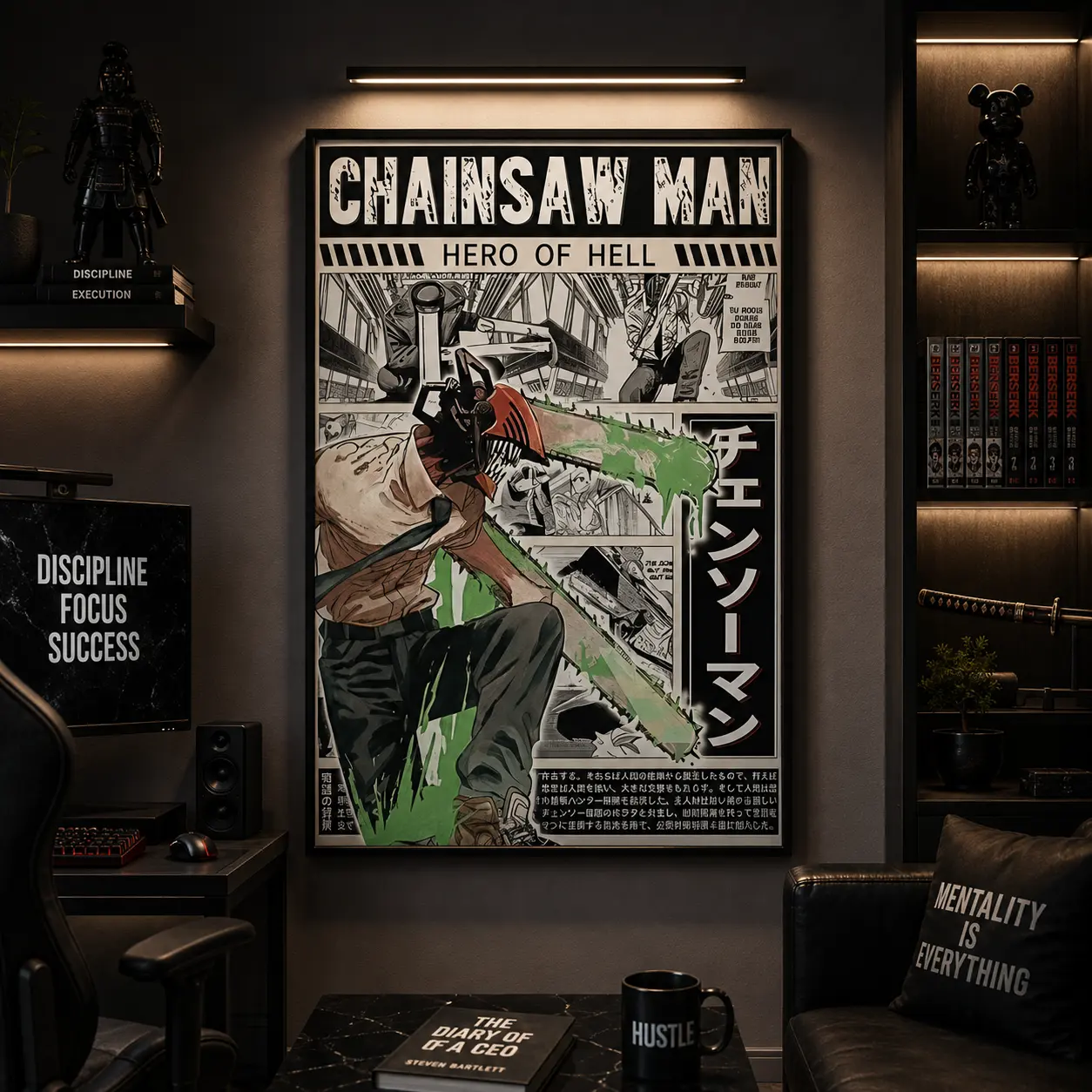 Denji Chainsaw Man Anime Canvas Print Artwork - High-Quality Japanese Minimalist Wall Decor, Otaku Room Gift Decoration Manga Wall Art, Dark Anime Poster, Gaming Bedroom Decor, Gift for Anime Fans, Unframed Canvas Print