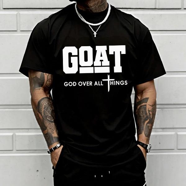 "God Over All" graphic T-shirt for men, 100% cotton, breathable loose streetwear short sleeve, urban faith style casual tee for everyday outdoor wear - trendy Christian casual top, short sleeve, menswear, T-shirt, crew neck, TikTok Shop Spring Glow Up.,su