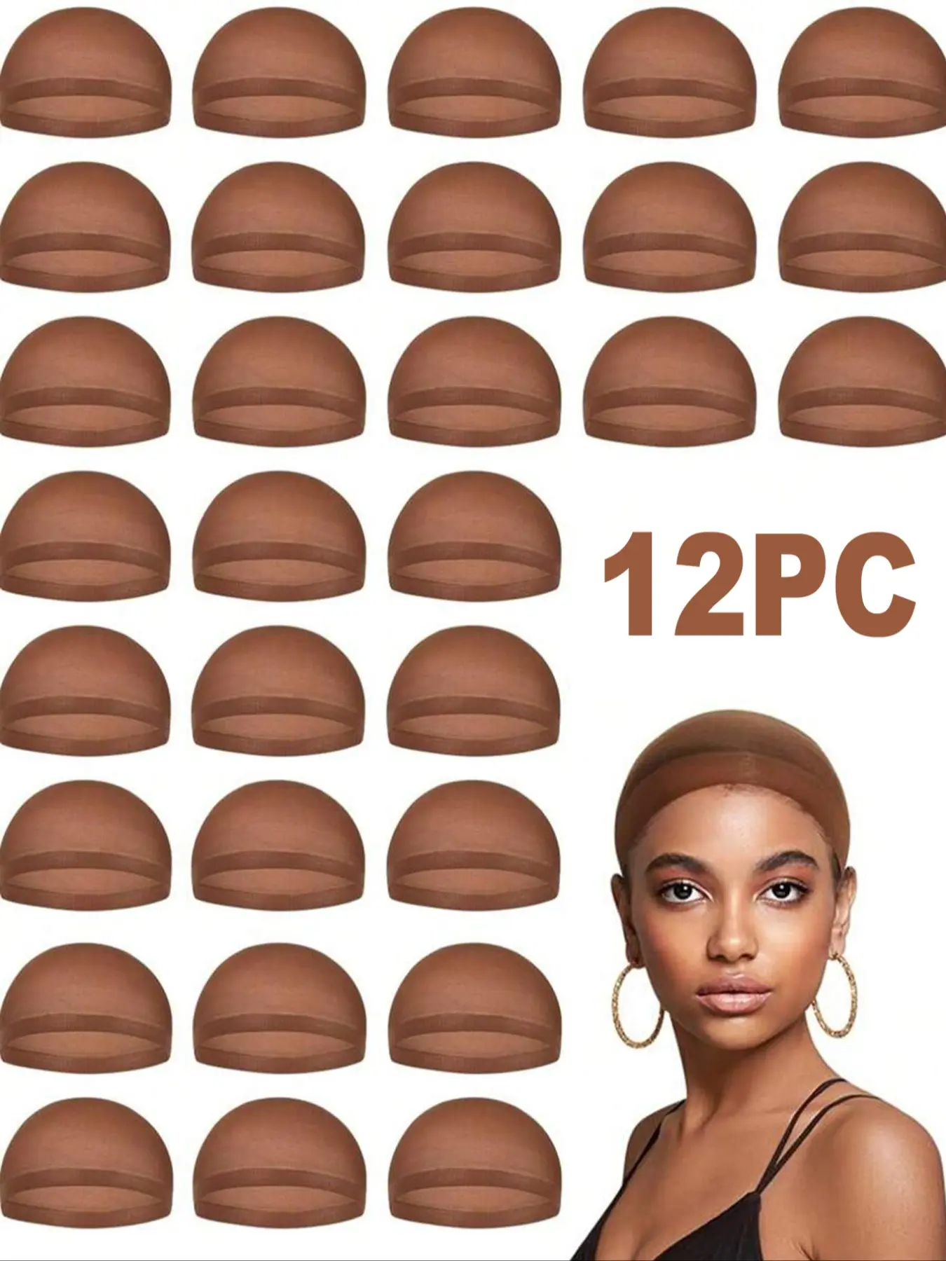 Brown Nylon Wig Cap for Women – Stretchy, Lightweight & Breathable Stocking Cap for Wig Installation and Daily Wear