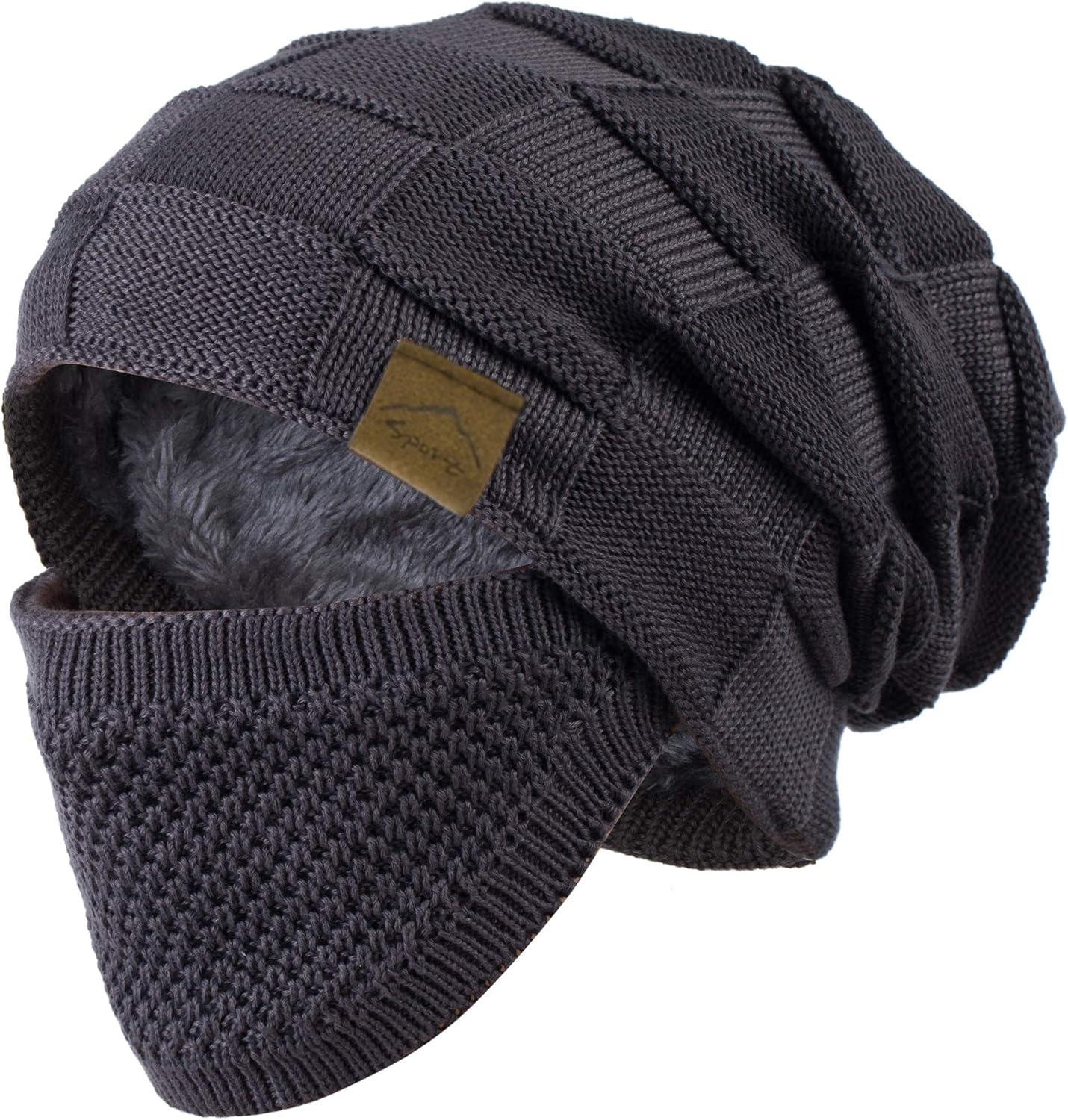 Warm Knitted Hat and Mask Set-Winter Loose Beanie, Light and Warm Ear, Neck and Cheek Cover, Suitable for Cold Weather Outdoor Sports, Snow Sports Accessories, Breathable Material, Fit Design