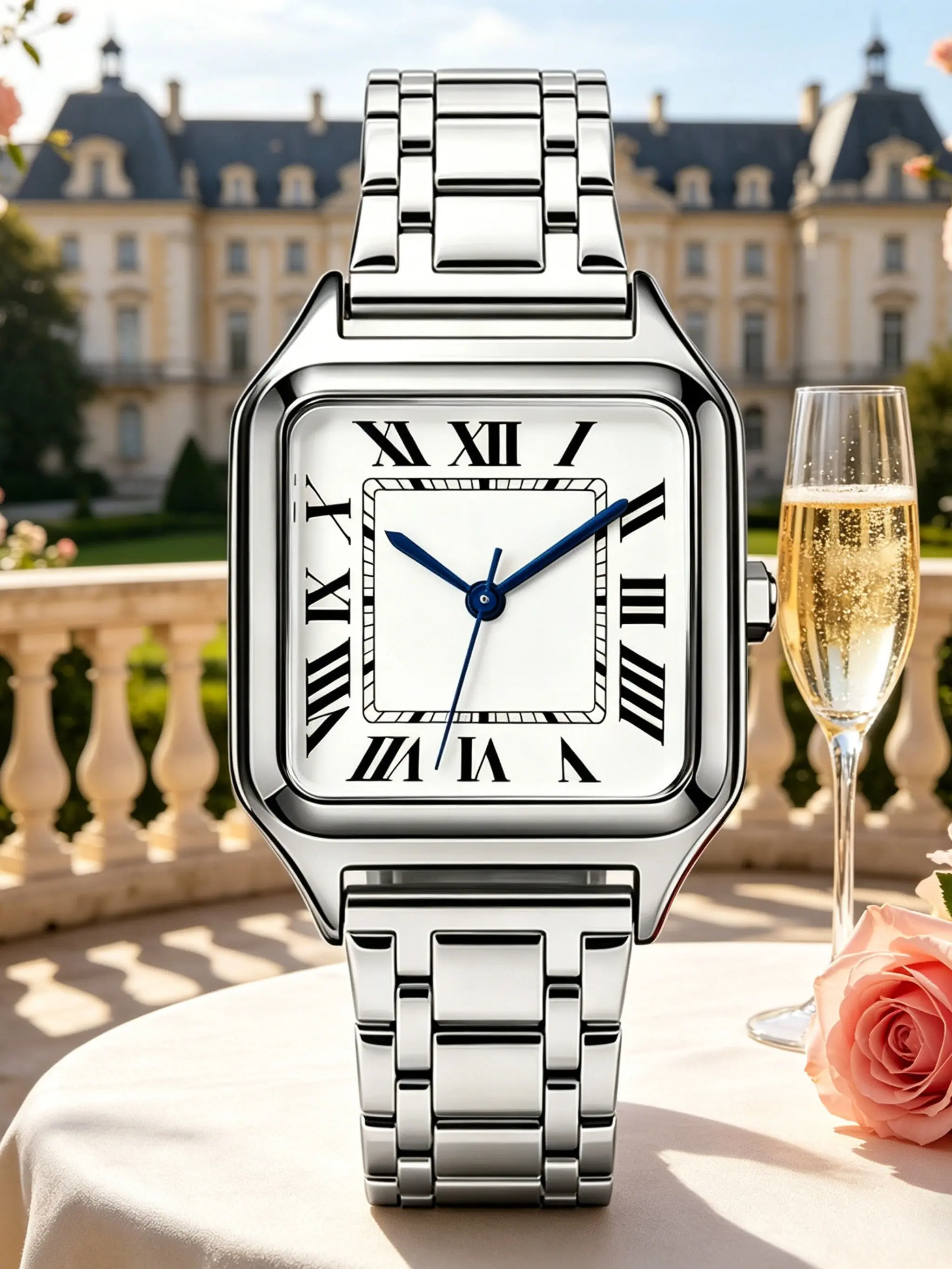 Men's Classic Roman Numerals Watch, Analogue Quartz Watch, Business Casual Square Steel Band, Quartz Movement, Ideal for Meetings and Daily Wear