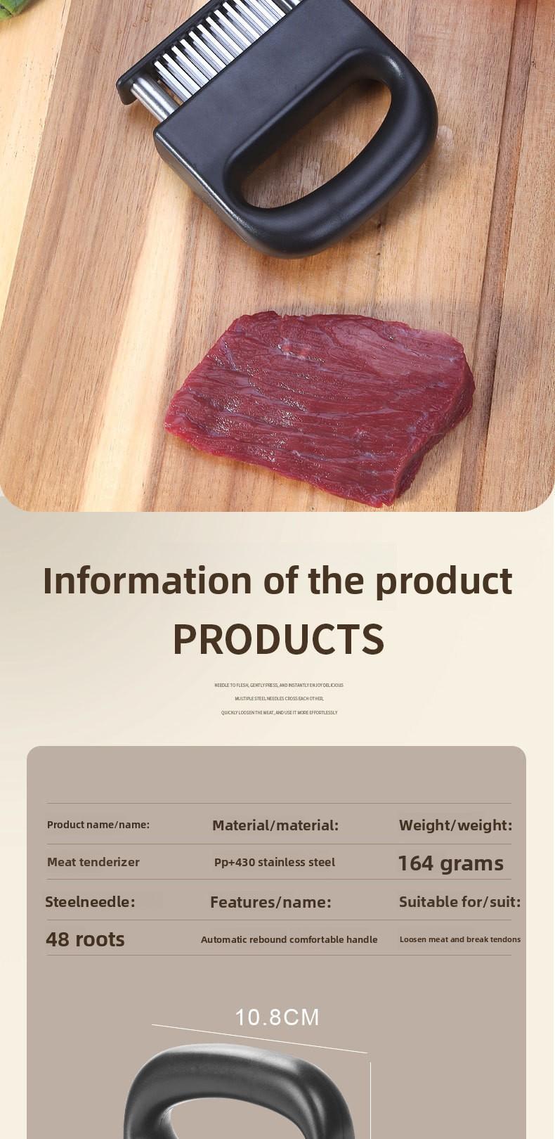 48-needle Meat Tenderizer for Breaking Fibers Creating Holes Enhancing Flavor Household Tool for Pork Beef Steaks Stainless Steel Non-Slip Handle Mallet Kitchen Utensils Black Blade ultra-sharp,stainless,steel blade kitchen meat tenderizer Home Chopper