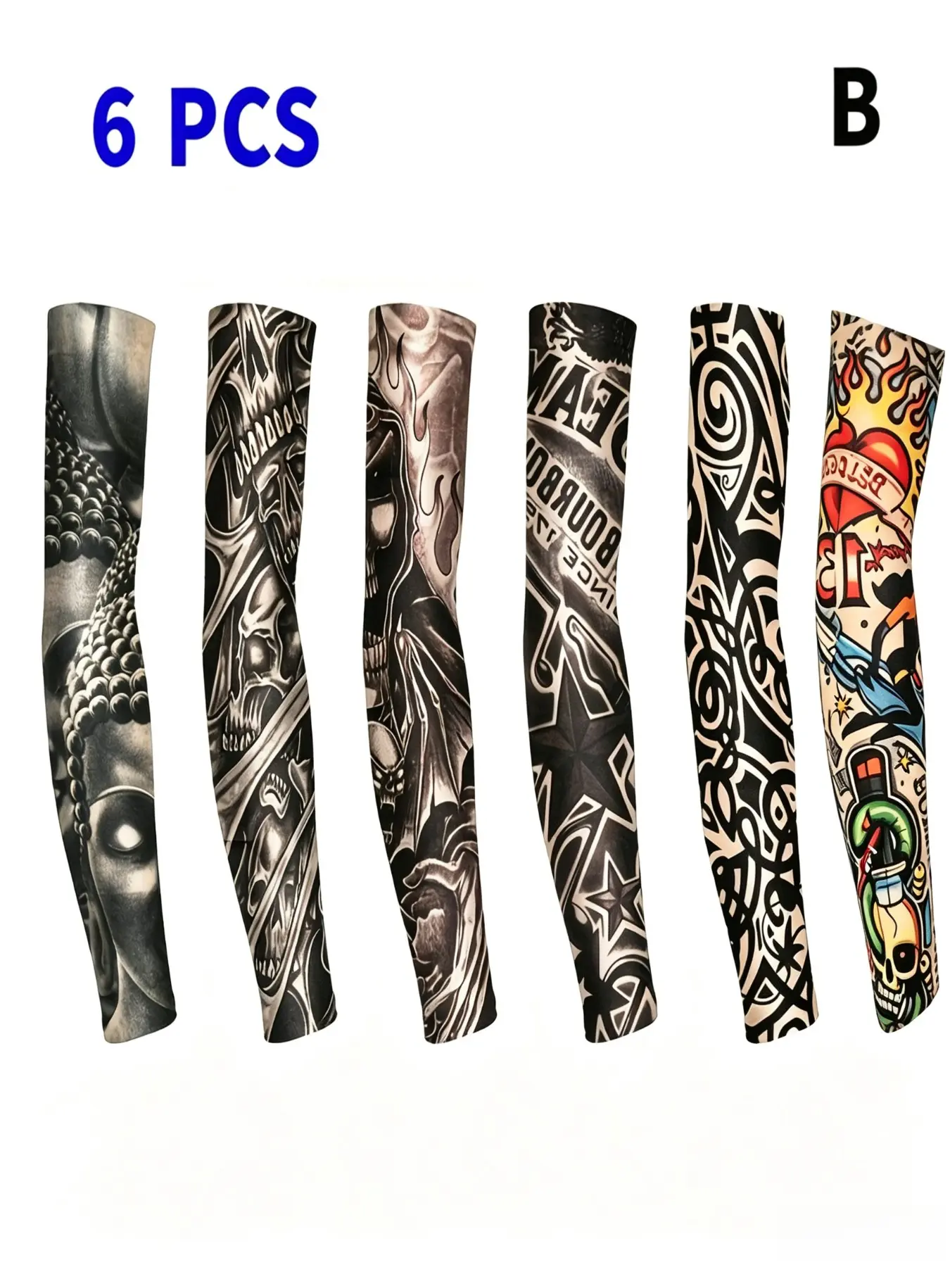 6pcs Summer Personalized Flower Arm Tattoo Sleeves, Seamless Outdoor Cycling Sun Protection Sleeve Sets, Riding Tattoo Sleeves, UV Arm Sleeves, Sports Arm Sleeve, Arm Sleeves Cover