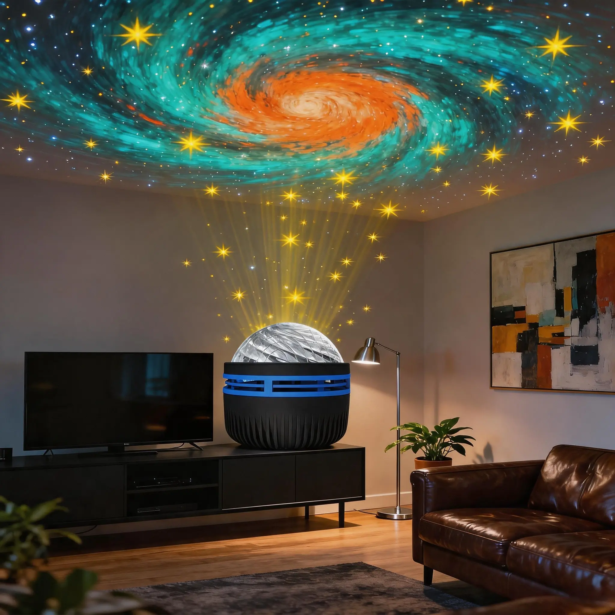 Mini Galaxy Vortex Projector Light, 6-Color Swirling Starry Sky Ceiling Night Light with 360° Adjustable Projection, Creates a Dreamy and Relaxing Atmosphere for Bedrooms, Living Rooms, Gaming Rooms and Parties, Ideal as a Bedtime Mood Light for Kids and