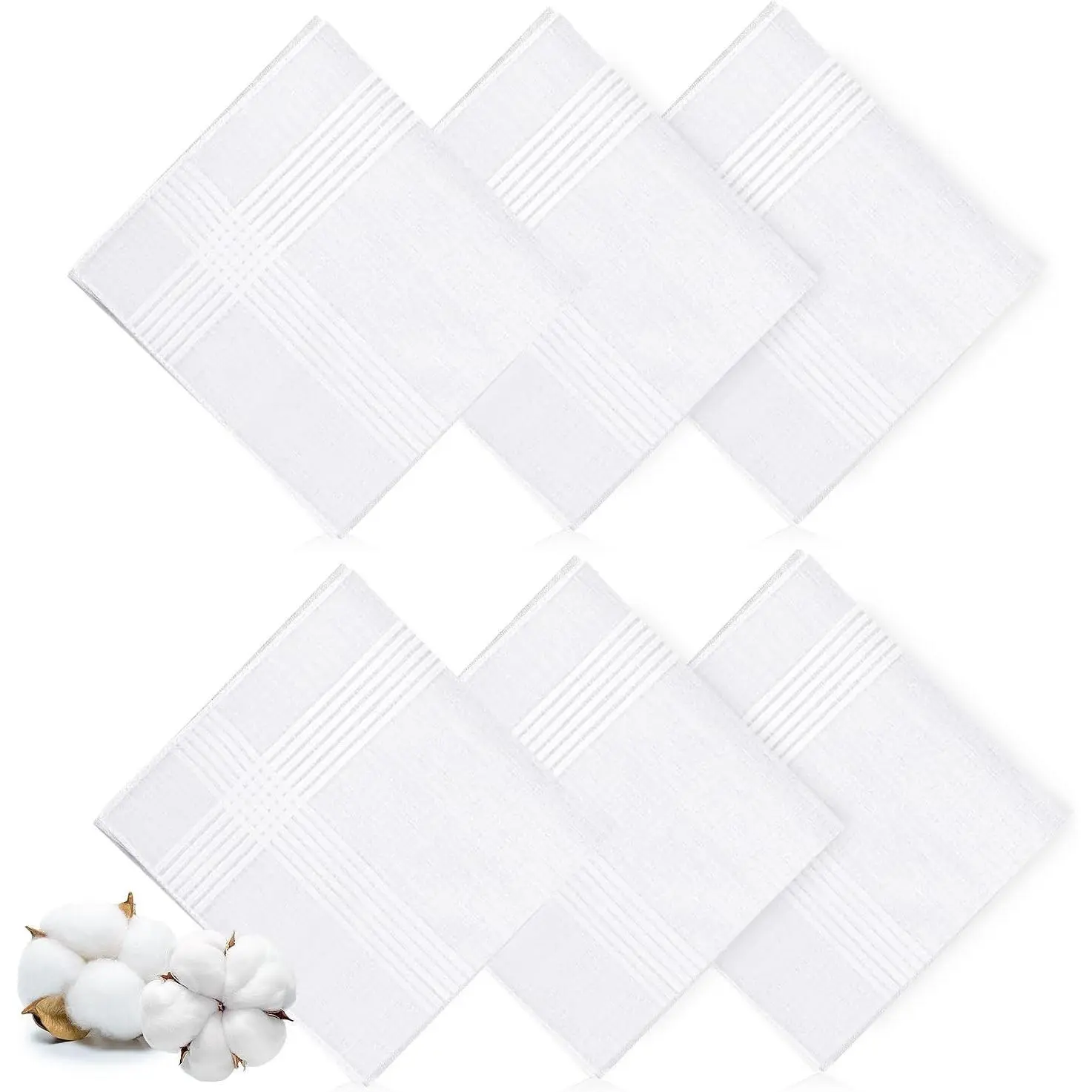 Men's 6-Pack 100% Pure Cotton Large Square Handkerchiefs, Male Everyday Wear Traditional Classic Fashion Accessory