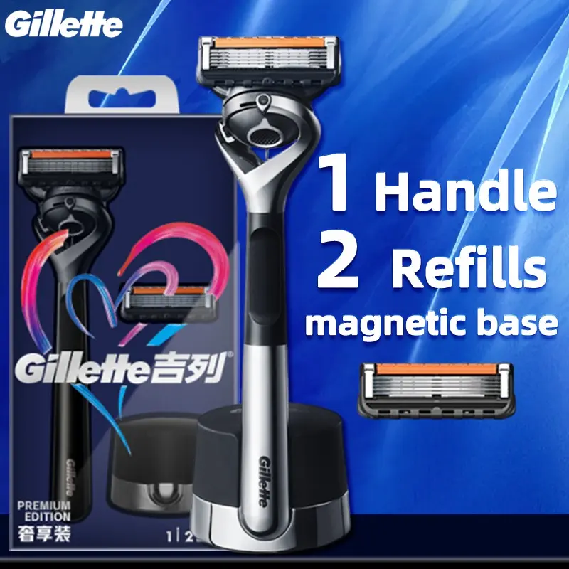 Gillette Fusion Proglide Razor Set, Includes 1 Handle & 2 Blades + Storage Base Gift Box, Five-Layer Blade Men's Manual Shaving Knife, Manual Shaver, Shaving Razors