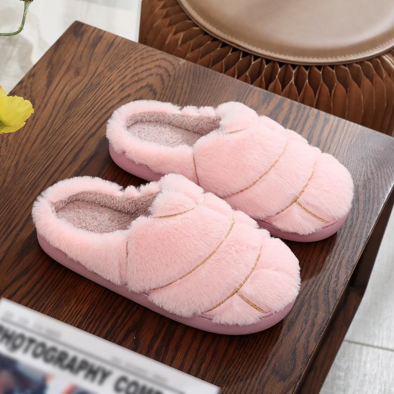 (New)Cozy Faux Rabbit Fur Slippers with Embroidered Mexican Concha Design, Plush Indoor Comfort Shoes for All Seasons