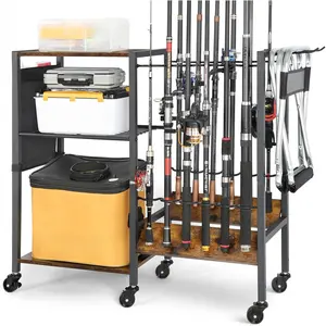 Fishing Rod Holders, Rolling Fishing Rod Rack  Garage & Boat, Tackle Box & Reel Holder Cart, Easy Assembly Fishing Gear Management System, Ideal Birthday Gift  Men Dad Anglers
