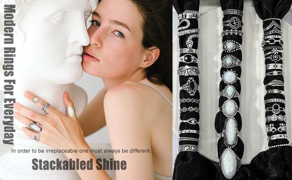 Vintage Silver Knuckle Ring Set, 42 Count Gothic Boho Adjustable Rings with Snake Skull Heart Designs, Y2K Punk Stackable Midi Rings for Women and Men