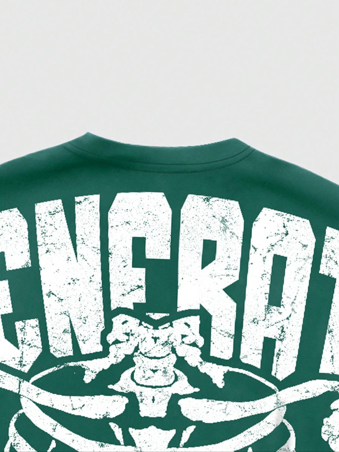 Men's Regular Fit Skeleton & Letter Print Round Neck Tee, Casual Short Sleeve Crew Neck T-Shirt for Summer, Fashion Men's Top for Daily Wear, Tropical