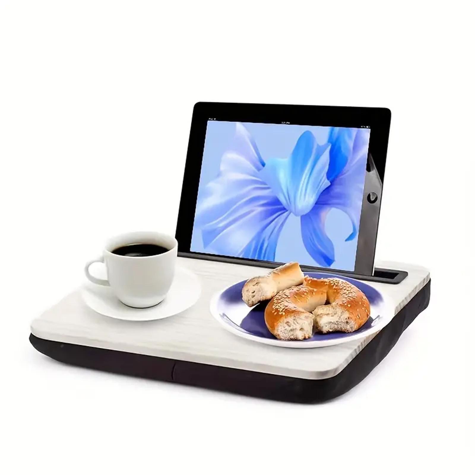 Portable Tablet Holder with Tray, Tablet Stand with Coffee Cup Holder, Tablet Holder for Bed, Sofa, Couch, Desk, Home, Office