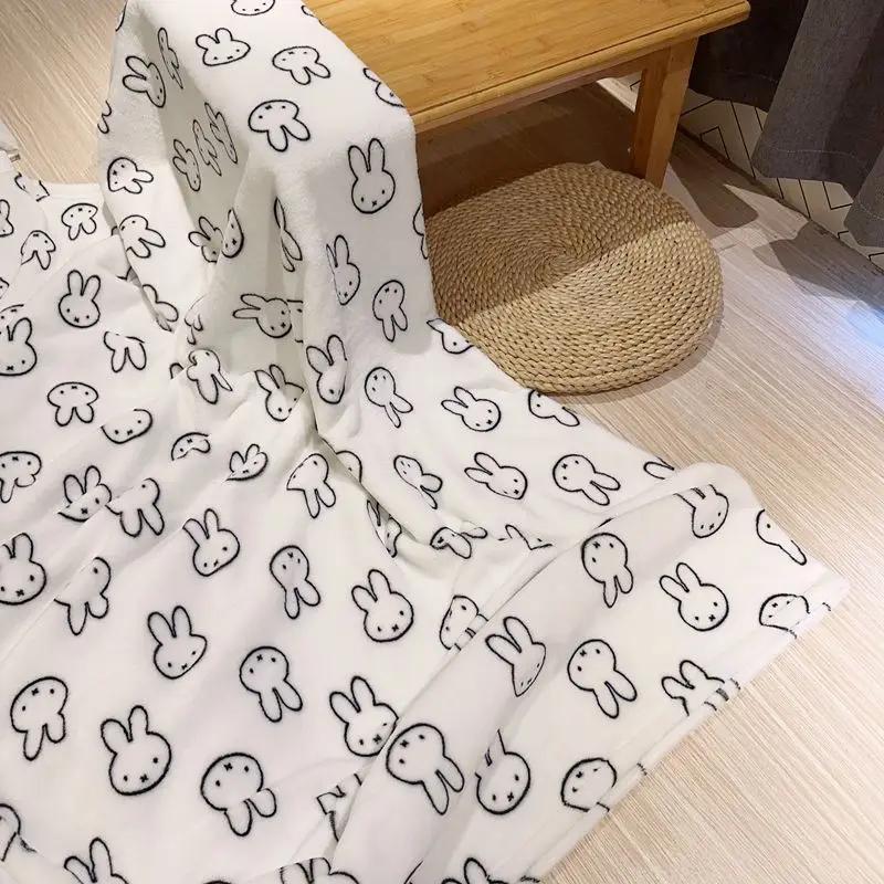 Cartoon Miffy Blanket Kawaii Flannel Office Siesta Shawl Cute Student Dormitory White Blanket