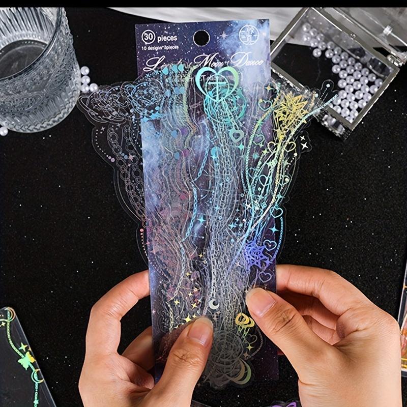 30 Sheets/pack Random Color Laser Sticker, Creative Waterproof Pet Sticker Material, Decorative Stickers for Diy Diary Scrapbook Album Decoration