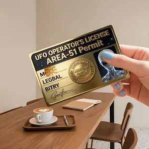 Area 51 UFO Operator License: Golden Ver Credit Card Sticker Used for EBT, Transportation, Keys, Credit Cards, Debit Cards, Card Skins, Protect Bank Cards, No Bubbles, High Quality, Suitable for Small Chip Cards