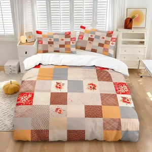 2/3Pcs Vintage Patchwork Duvet Cover Set, Rustic Plaid Floral Comforter Cover, Boho Farmhouse Bedding Set with Pillowcases, No Filler, Soft Breathable for Women Girls Bedroom Guest Room Dorm Home Decor
