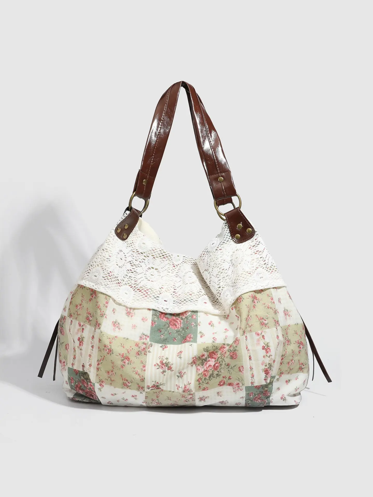 New Vintage Floral Patchwork Fabric Crossbody Shoulder Bag, Retro Lace Trim Commuter Handbag, Versatile All-Season Accessory, Boho Crossbody Bags, Bohemian Crossbody Bag, Fashion Crossbody Purse