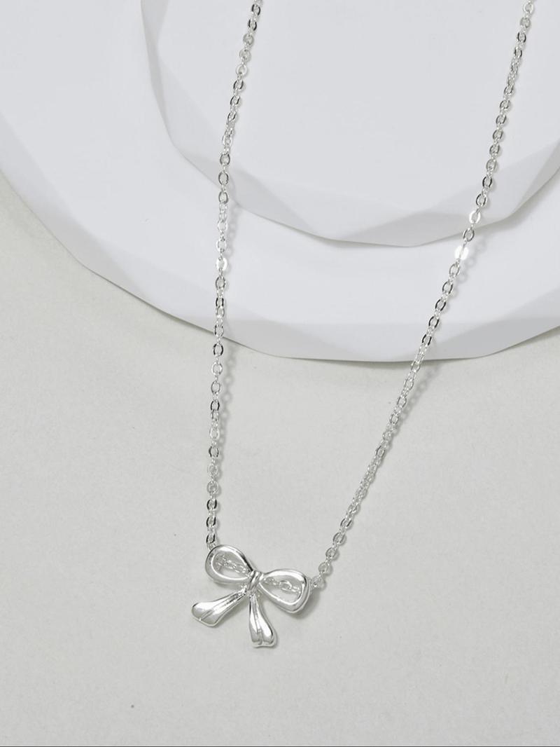 Women's Elegant Bowknot Design Pendant Necklace, Dainty Necklace, Minimalist Trendy Pendant Necklace, Minimalist Chain Necklace, Chic Vintage Jewelry As Gift for Girlfriend