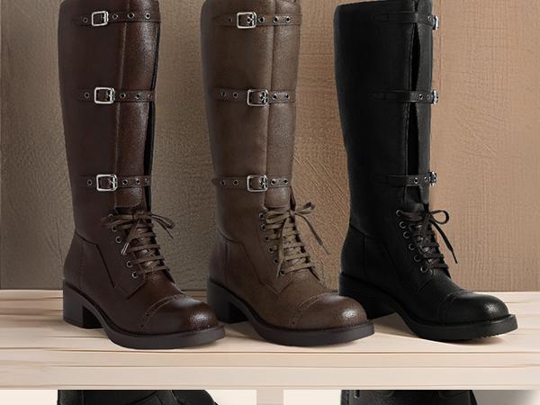 Athlefit Women's Knee High Boots Wide Calf Buckle Riding Boots Square Toe Lace Up Chunky Low Heel Booties Girl Footwear