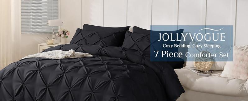 Queen Comforter Set of 7 Pieces-Bed in a Bag for Queen Size, All Season, Pintuck Bedding with Comforter, Flat Sheet, Fitted Sheet, Pillowcases and Shams, Black Queen Comforter Set of 7 Pieces-Bed in a Bag for Queen Size, All Season, Pintuck Bedding with Comforter, Flat Sheet, Fitted Sheet, Pillowcases and Shams, Black