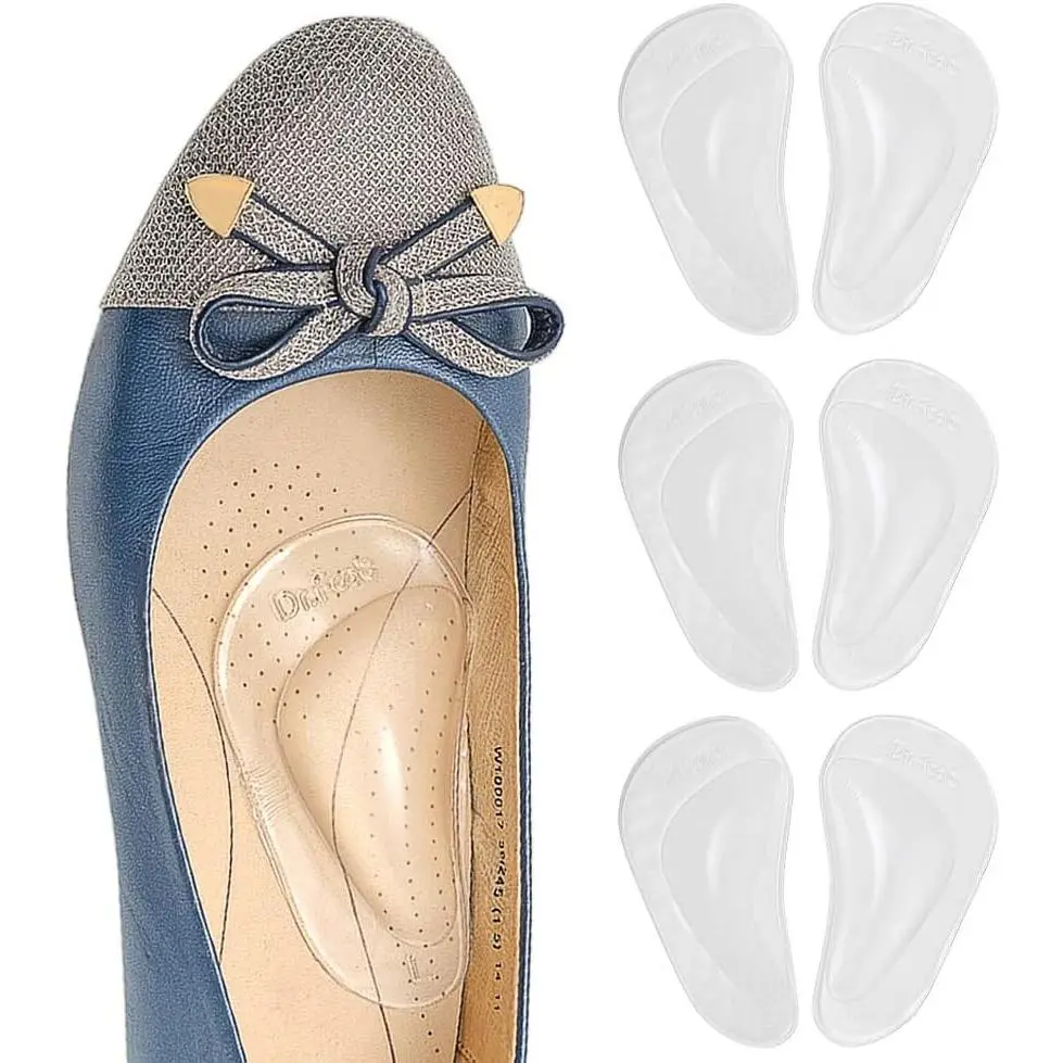 Arch Support Shoe Insoles for Flat Feet, Gel Arch Inserts for Plantar Fasciitis, Adhesive Arch Pad for Relieve Pressure and Feet Pain- 3 Pairs (Clear, 3 Count (Pack of 1))
