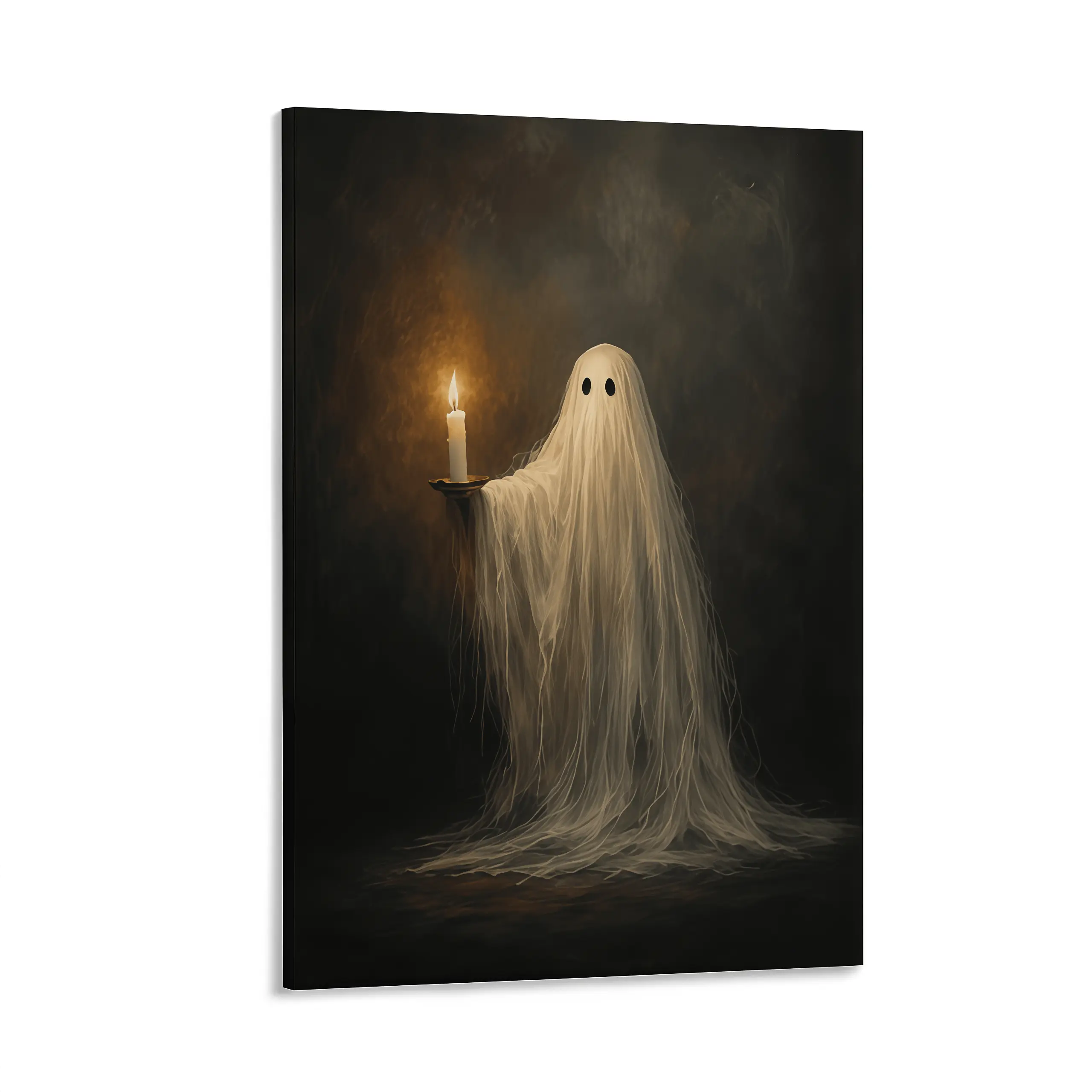 2D Canvas, 1 Piece Vertical Art Decor Style Square Ghost Candlelight Canvas Poster, Frameless Horror Halloween Night Wall Art, Home Living Room Balcony Party Decoration, Spooky Halloween Decor, Ghost Poster, Gothic Wall Art, Dark Aesthetic Decor