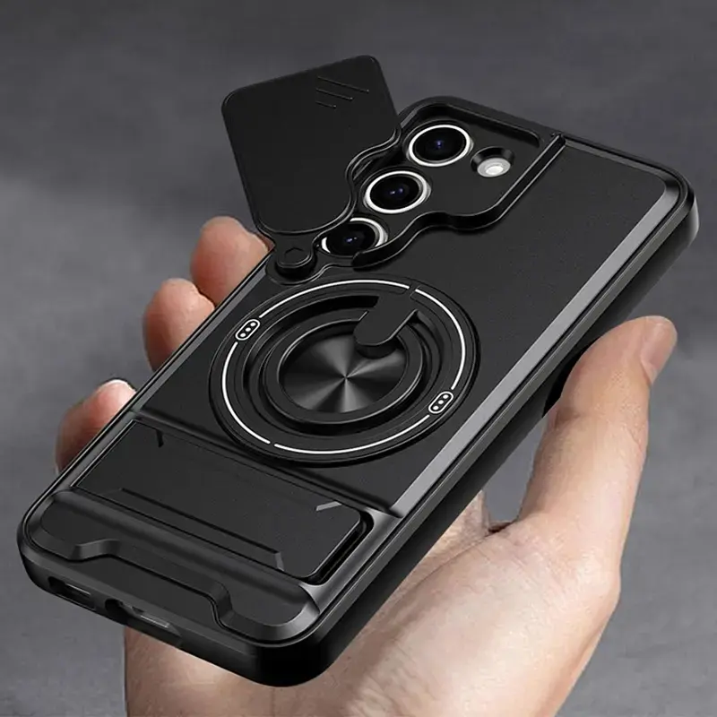 Phone Case - Suitable for Samsung Galaxy S26,S25, S24, S23, S22,S21 Plus Ultra FE,A36, A35,A14, A15, A16, Note20Ultra 360 Degree Rotating Bracket, Shock Resistant Protective Cover, Lens Slide Cover Design, Frosted Phone Case, Accessories