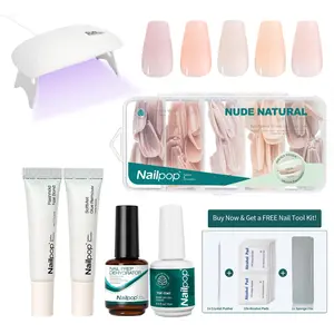 Nail Extension Kit Nude Nail Tips Gel Polish UV LED Lamp Nail Prep Dehydrator DIY Nail Art Starter Set 1 Kit